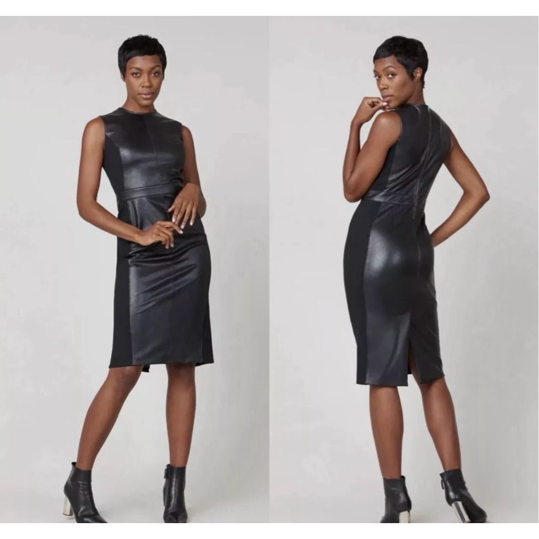 Spanx Leather Like Combo Fitted Sheath Luxe Black Dress Xl 20393r Career Office